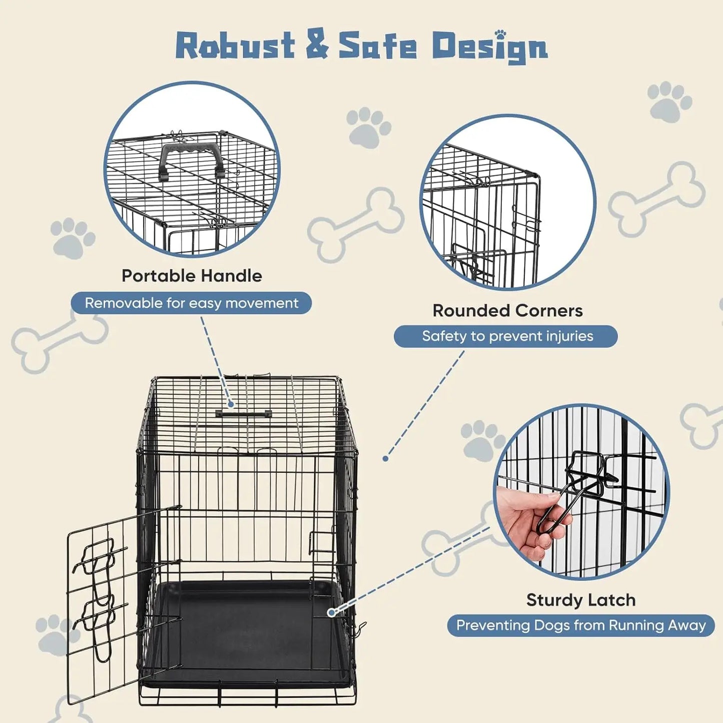 Dog Crate With LeakProof Tray Folding Metal Kennel Indoor Outdoor