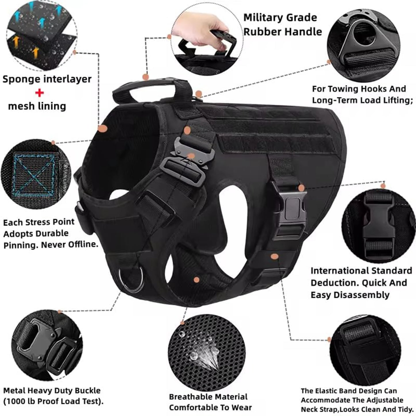 Petravel Tactical Dog Harness With Molle Pouches For Dogs