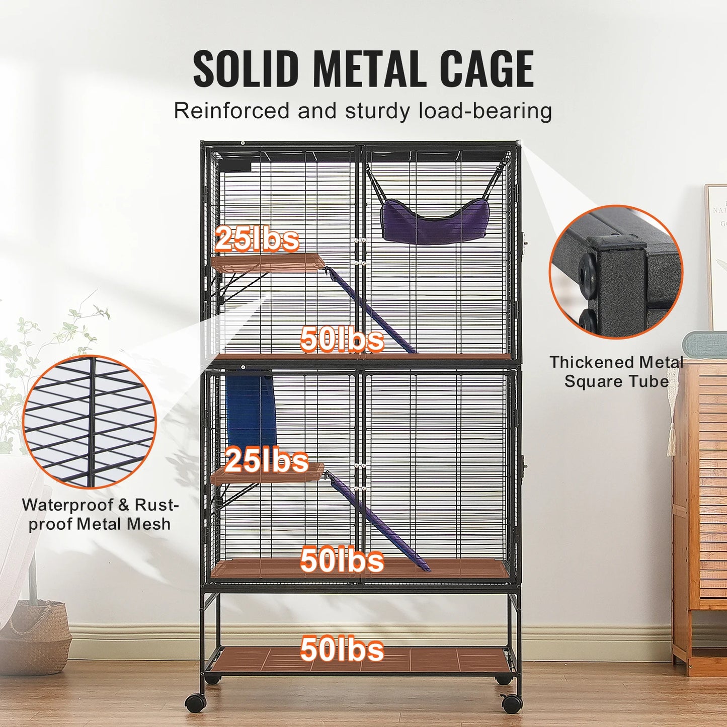 Succebuy Large Sixty-Four Inch Tier Rolling Metal Ferret Cage For Small Animals