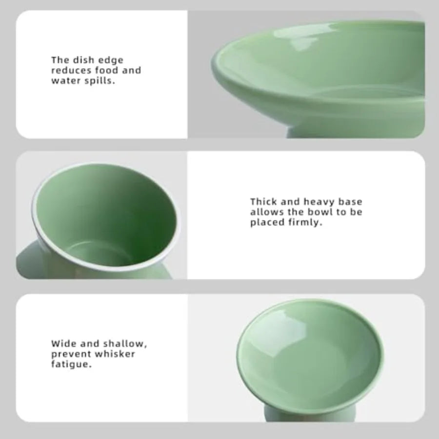 Elevated Ceramic Cat Bowls Set for Cats and Small Dogs