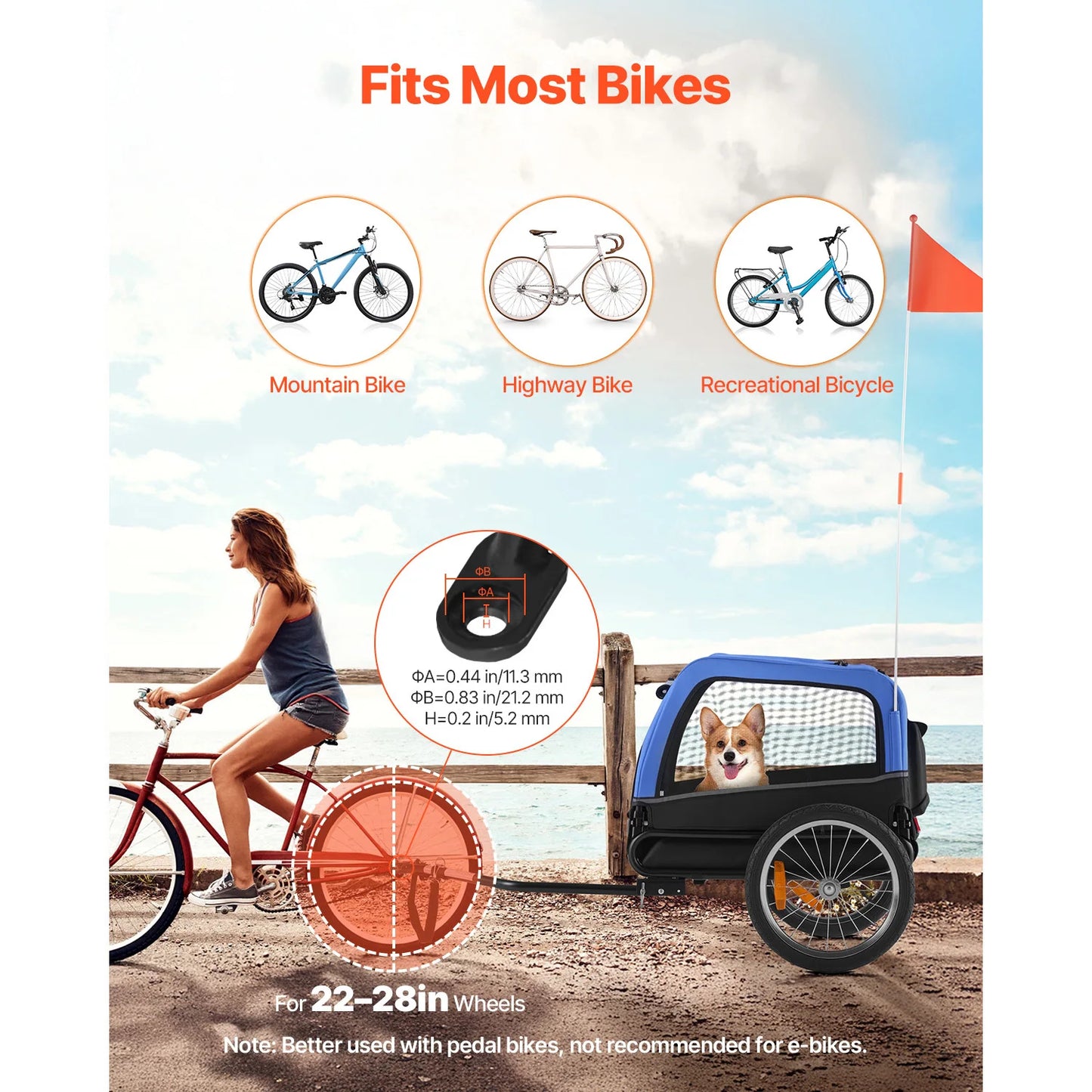 Dog Bike Trailer With Quick Release Wheel And Safety Flag