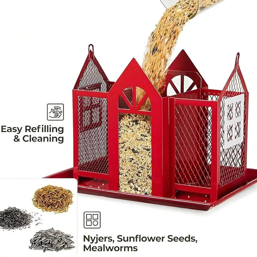 House Shaped Metal Bird Feeder For Outdoor Garden Hanging Decor