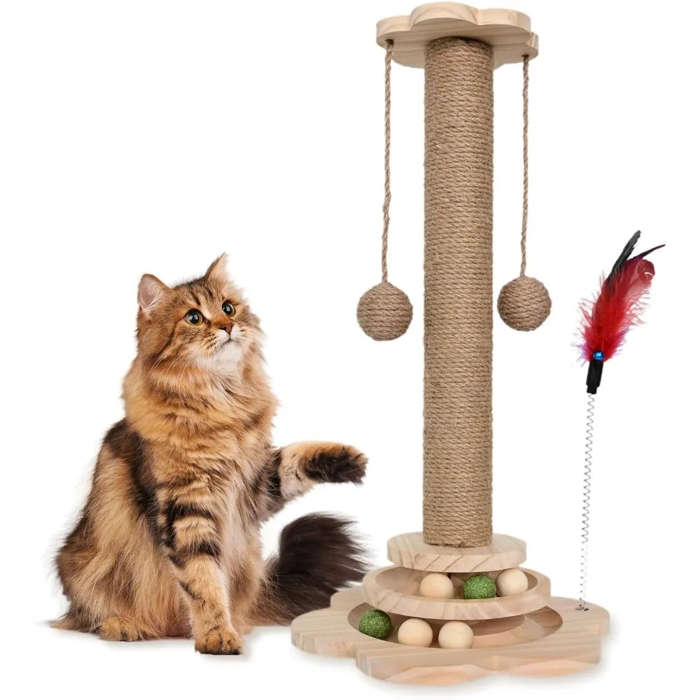 COBASPORT Cat Scratching Post With 2 Tier Ball Track Teaser