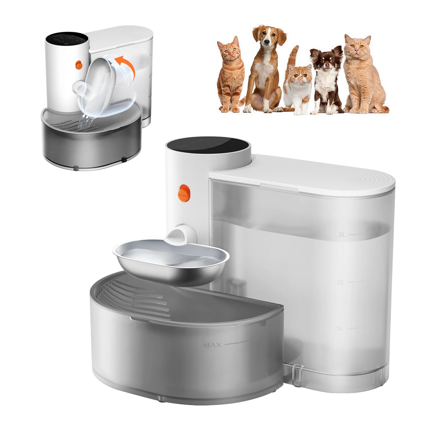 Booteely Stainless Steel Wireless Pet Water Dispenser With Purification