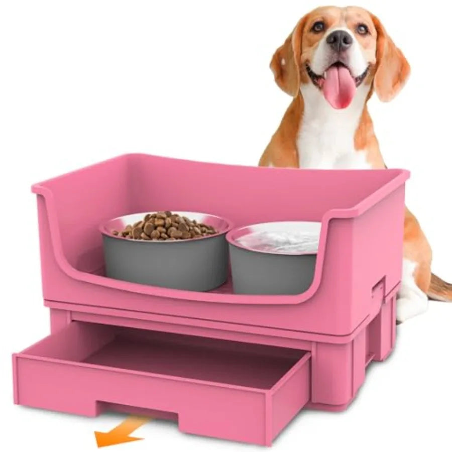 Mess Proof Dog Bowls No Spill Pet Feeder With 2 Stainless Steel Bowls For Dogs
