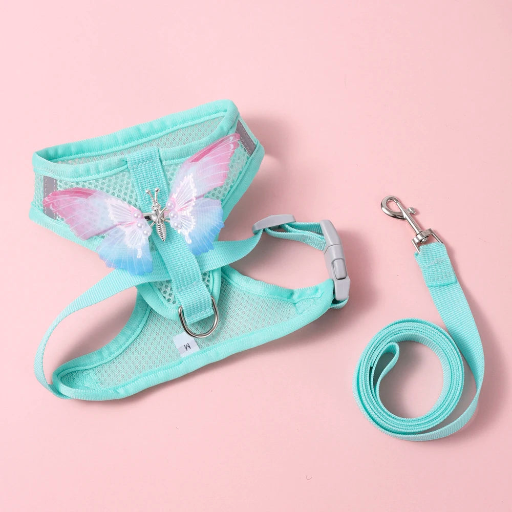 Breathable Cat Harness Set Butterfly Design With Leash Accessories