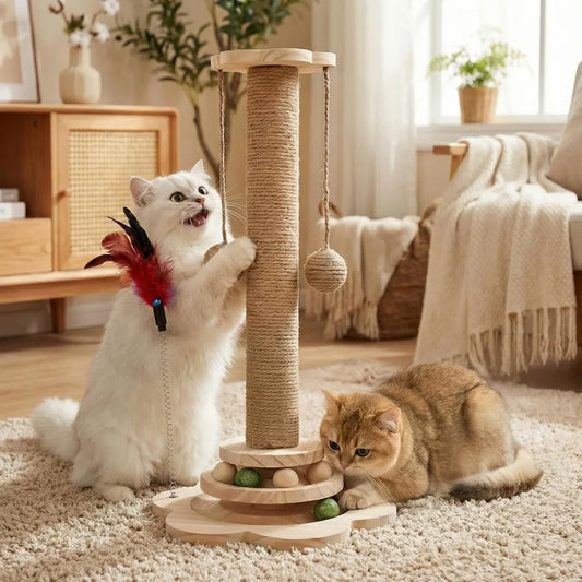 COBASPORT Cat Scratching Post With 2 Tier Ball Track Teaser