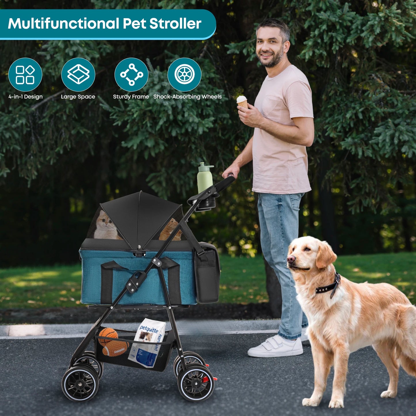 CHIHUAHUA Pet Stroller 3 In 1 For Dogs Cats Lightweight