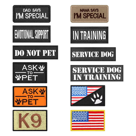 12 Piece Patch Bundle For Dog Vest Harness ID Tags