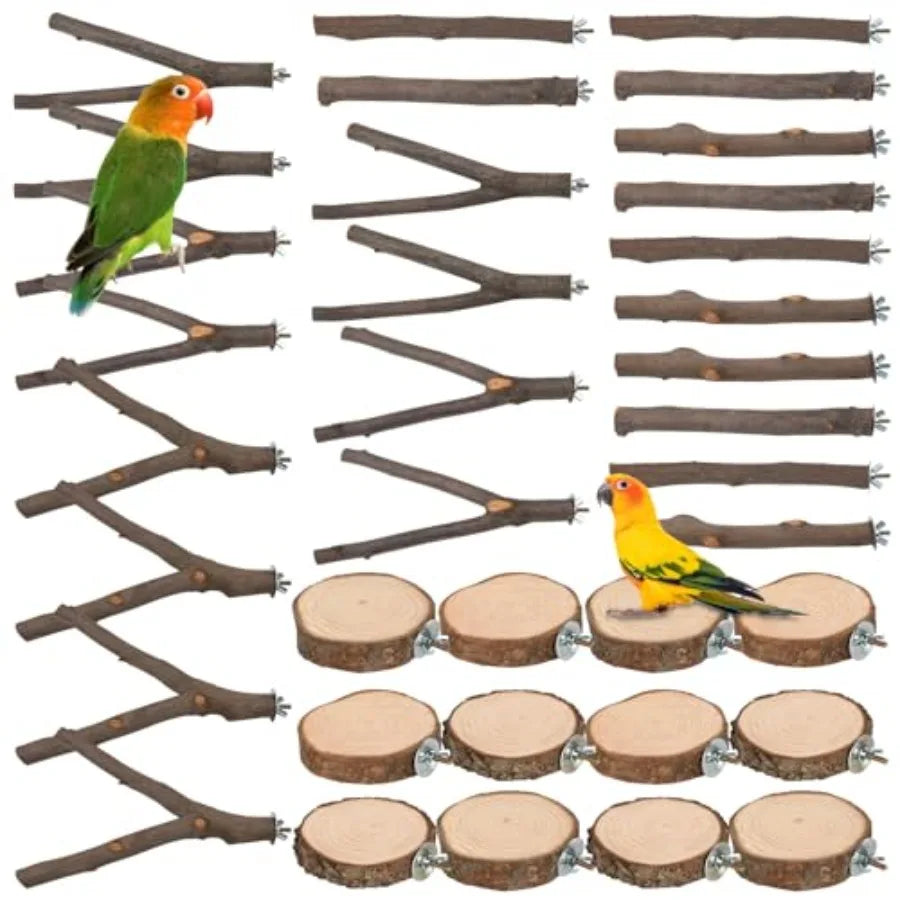 Natural Wood Bird Perch Stand Toy For Parakeets And Cockatiels
