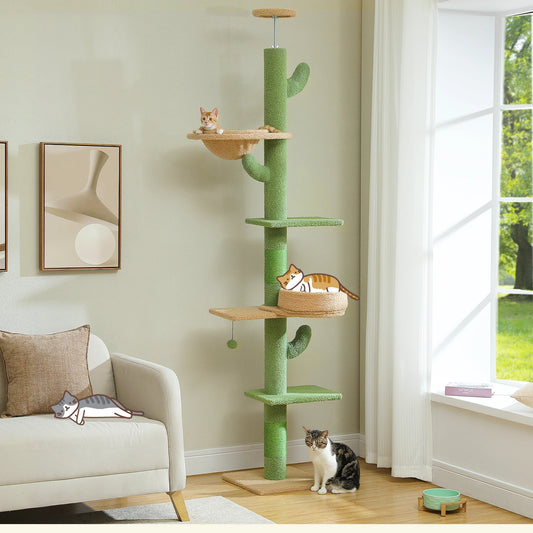 PEQULTI Adjustable Height Cat Tree Floor To Ceiling With Hammock