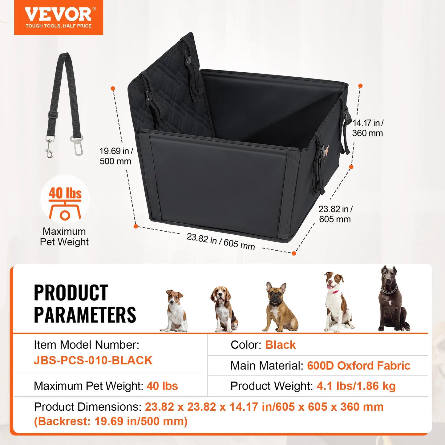 SucceBuy Waterproof Dog Car Seat Booster With Clip On Leash
