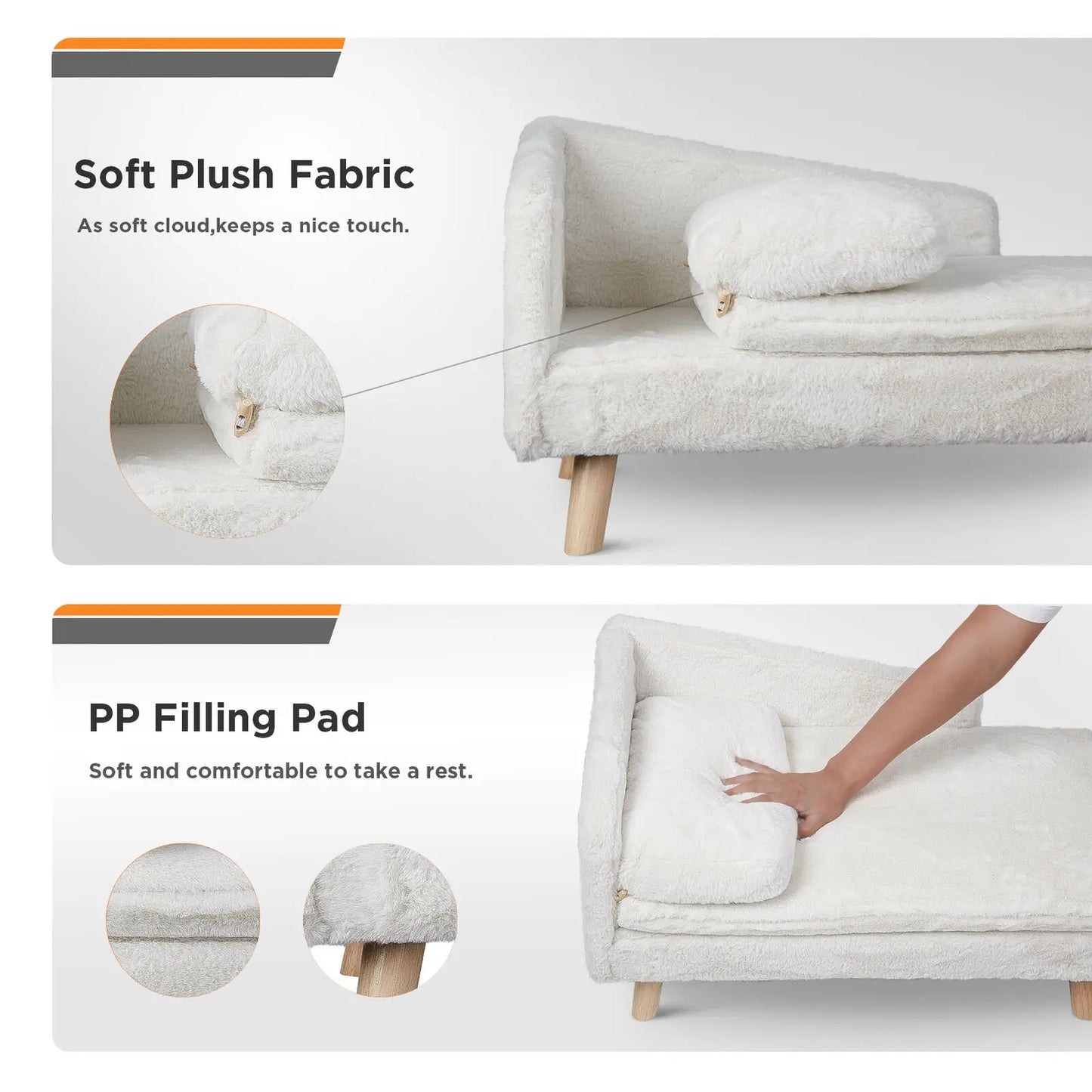 Elevated Solid Wood Leg Pet Bed For Indoor Dogs And Cats L Shape Plush Couch