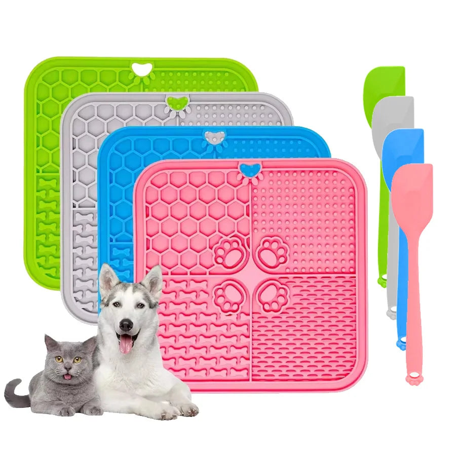 Dog Cat Slow Feeder Mat With Spatula Silicone Suction Cup
