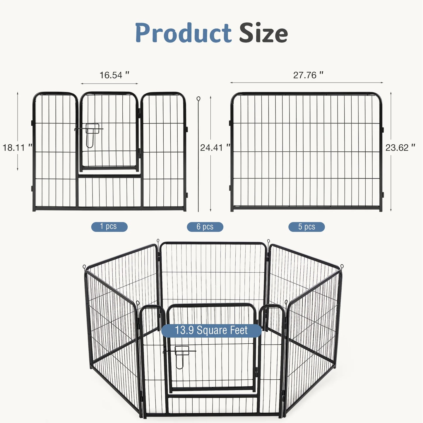 JHK 6 Panels Metal Dog Playpen Fence For Outdoor Use