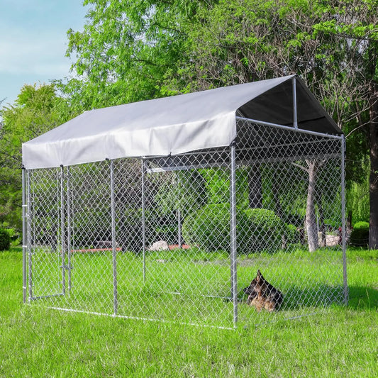 Outdoor Dog Kennel With Galvanized Chain Link And Waterproof Cover