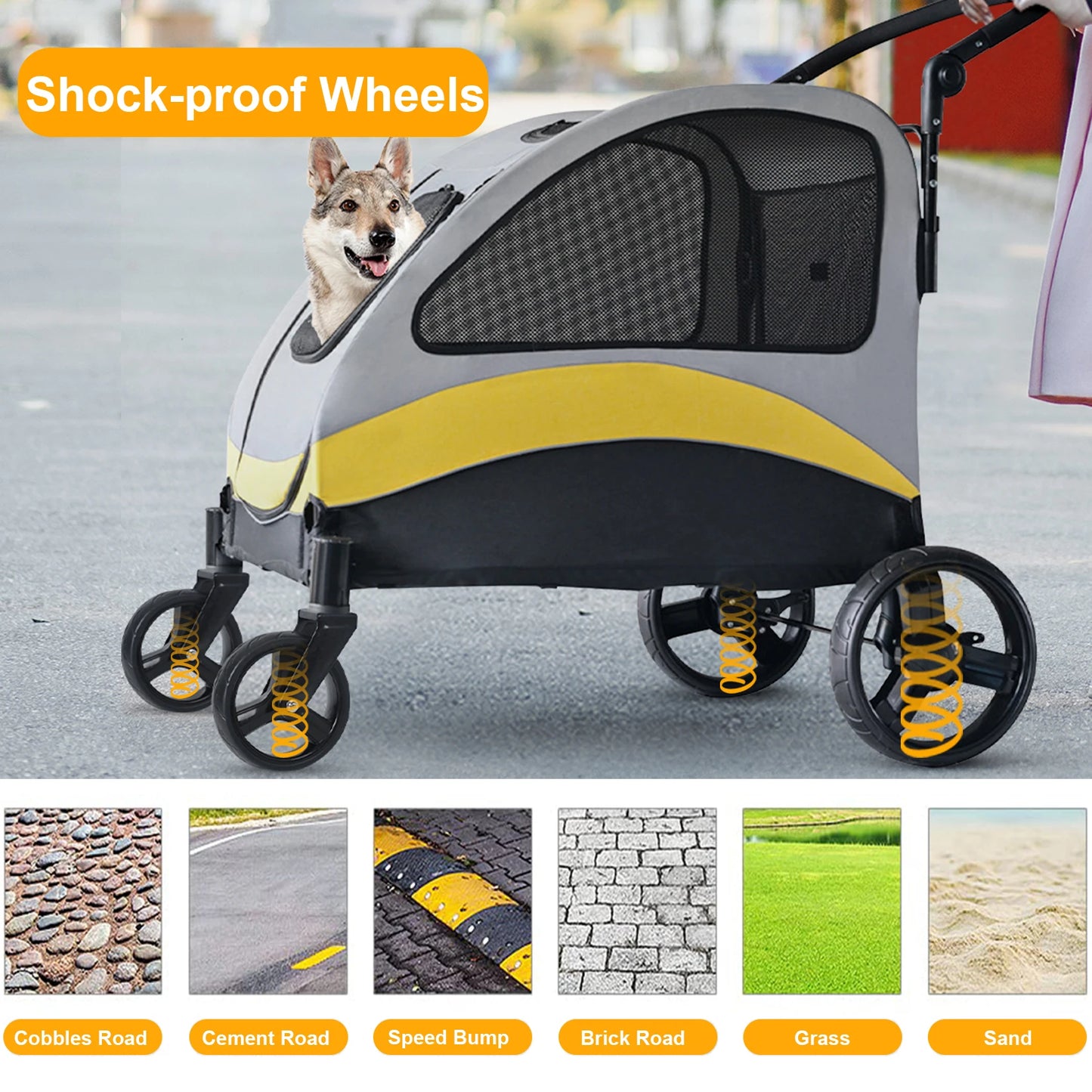 Portable Foldable Large Breed Dog Stroller With Four Wheels