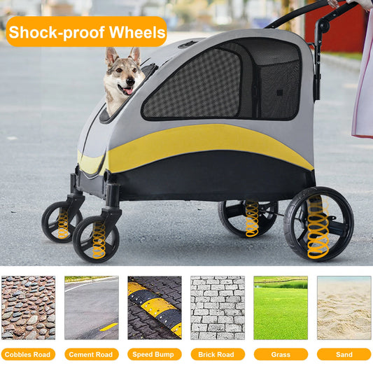 Portable Foldable Large Breed Dog Stroller With Four Wheels