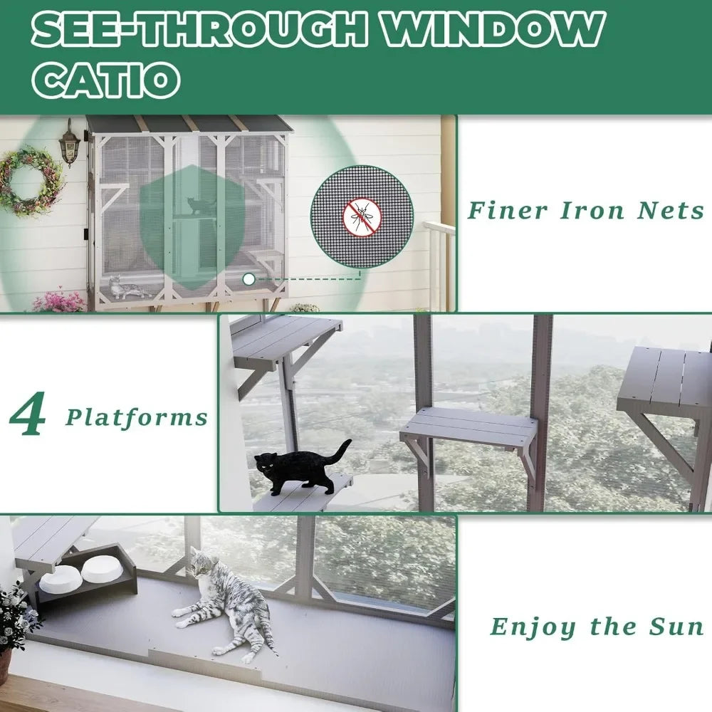 Expandable Window Catio Enclosure Indoor Cats With 4 Platforms