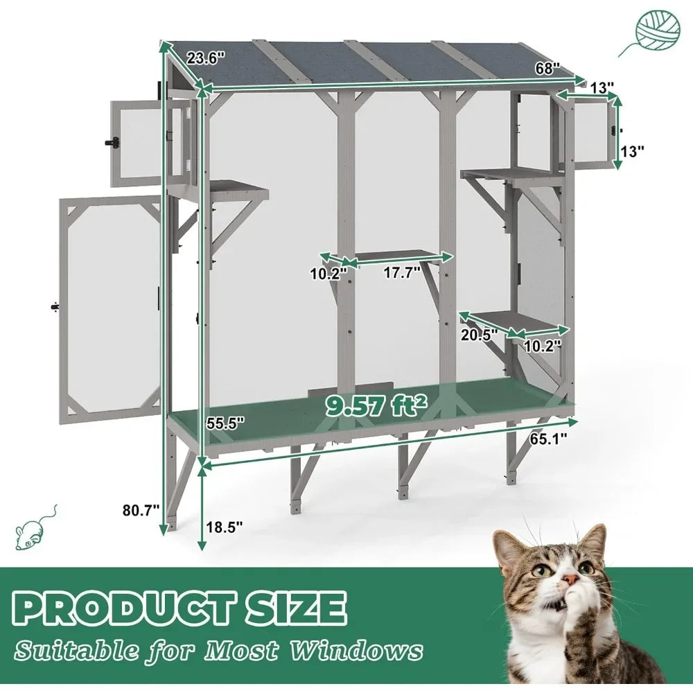Expandable Window Catio Enclosure Indoor Cats With 4 Platforms