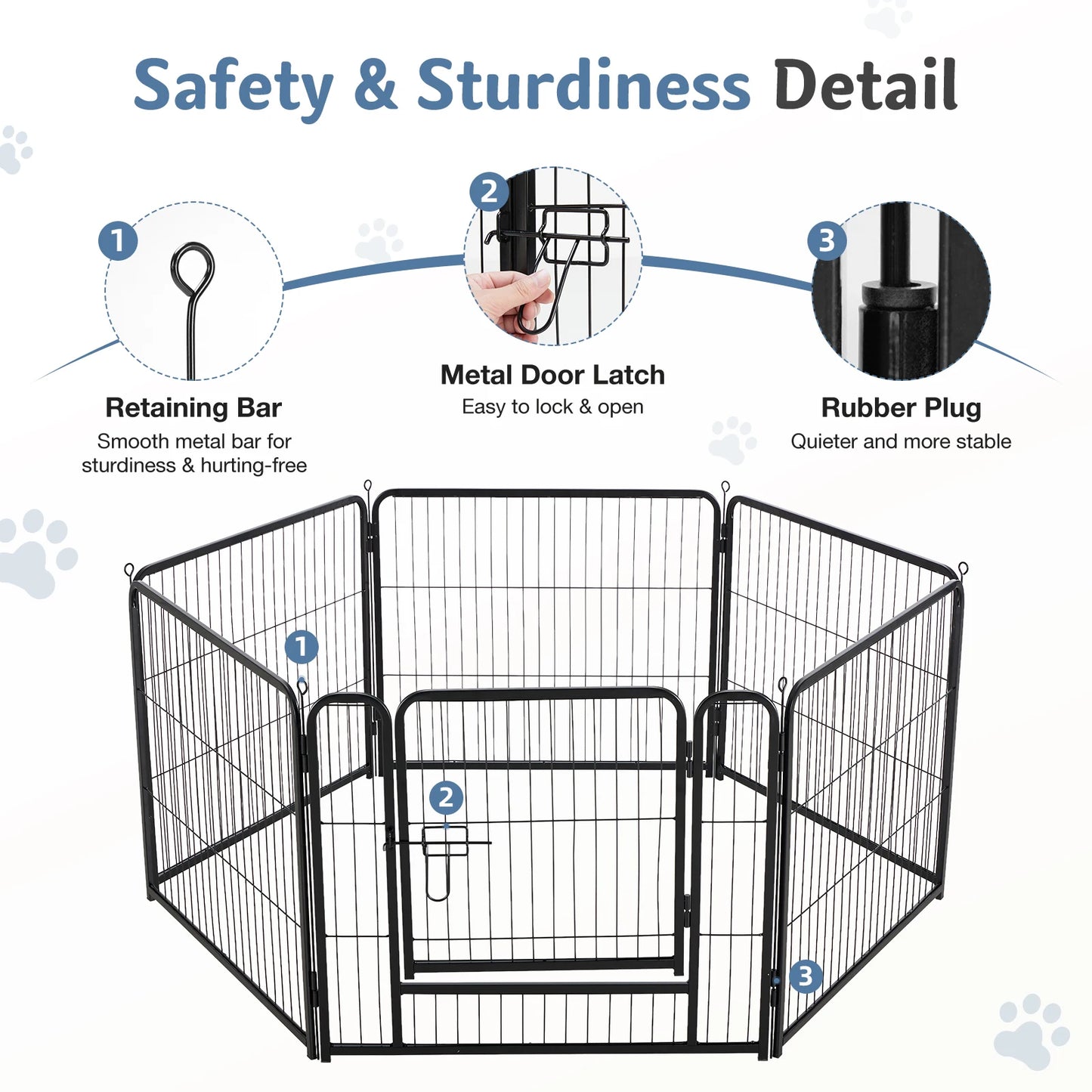 JHK Six Panels Metal Dog Playpen Fence Foldable Outdoor Pet Gate