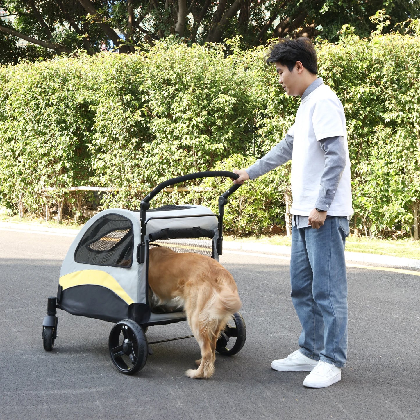 Portable Foldable Large Breed Dog Stroller With Four Wheels
