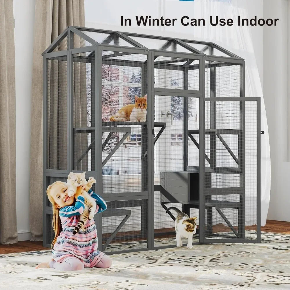 Outdoor Cat Enclosure Catio for Multi Cats with Waterproof Cover
