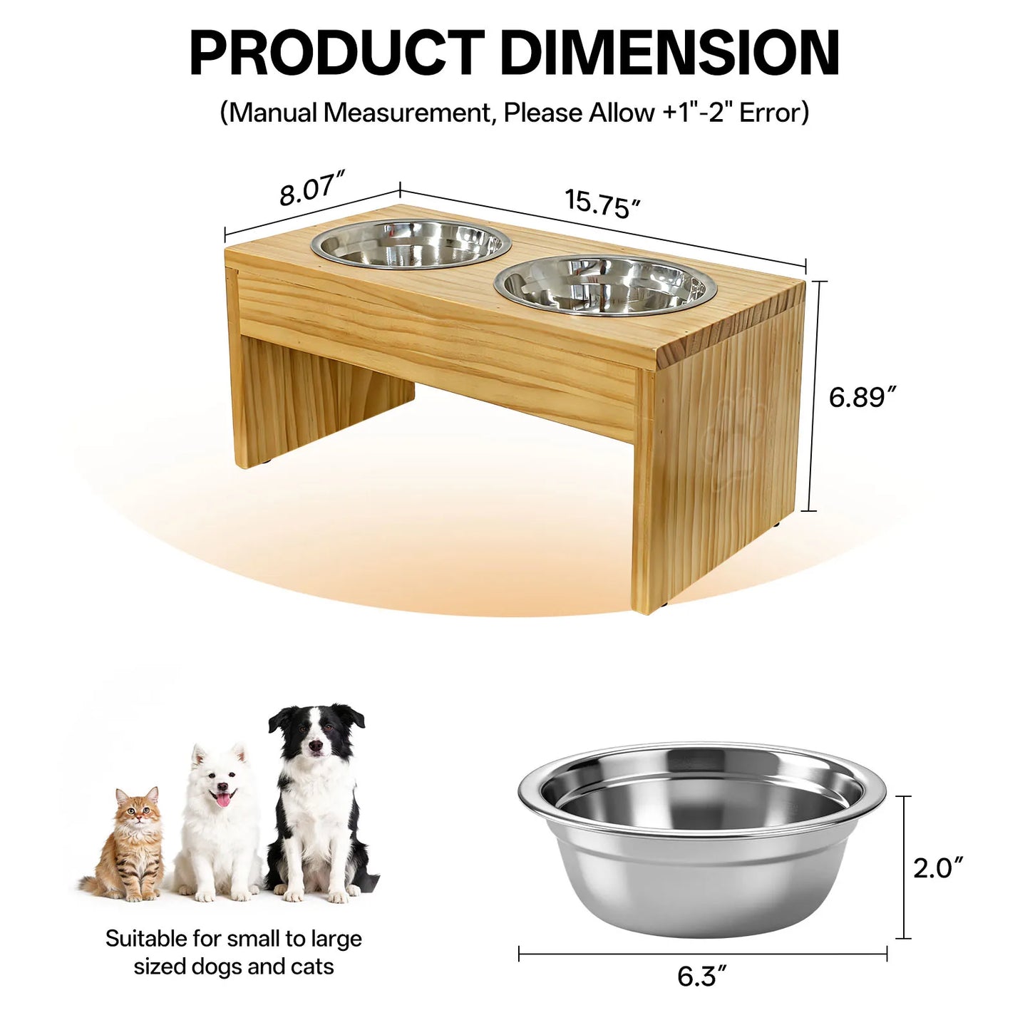 Wooden Elevated Dog Bowls With Stainless Steel Double Bowls Non Slip Feeder