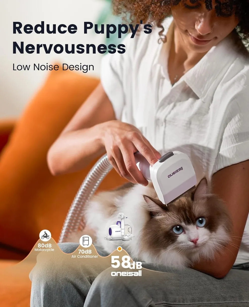 Pet Hair Vacuum Grooming Kit 15000Pa Suction Low Noise