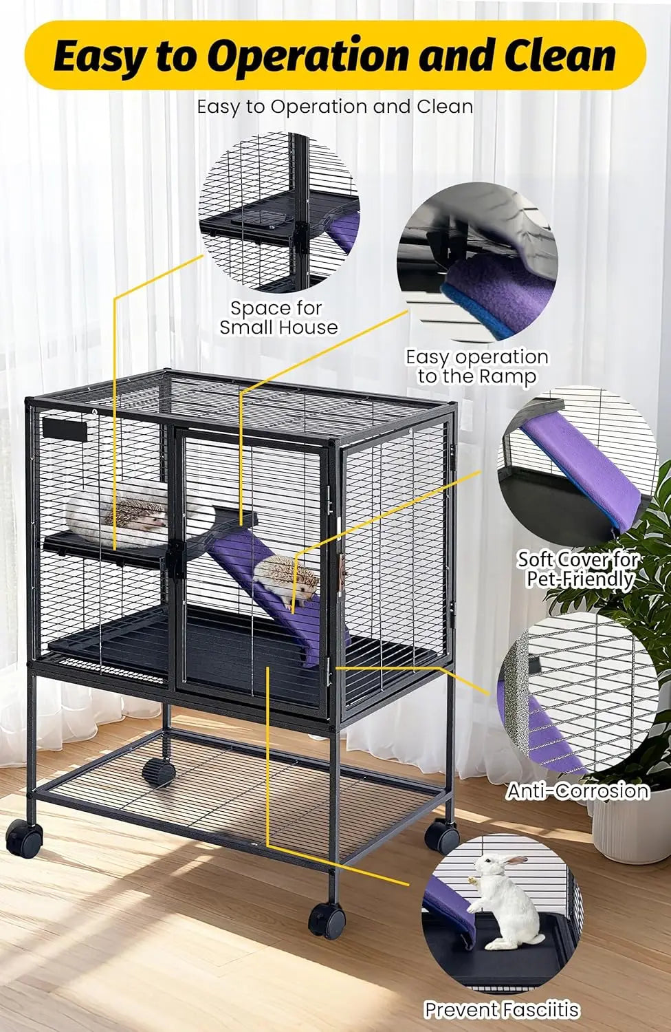 HiMISS Multi Level Metal Small Animal Cage With Removable Tray Ramp Lockable