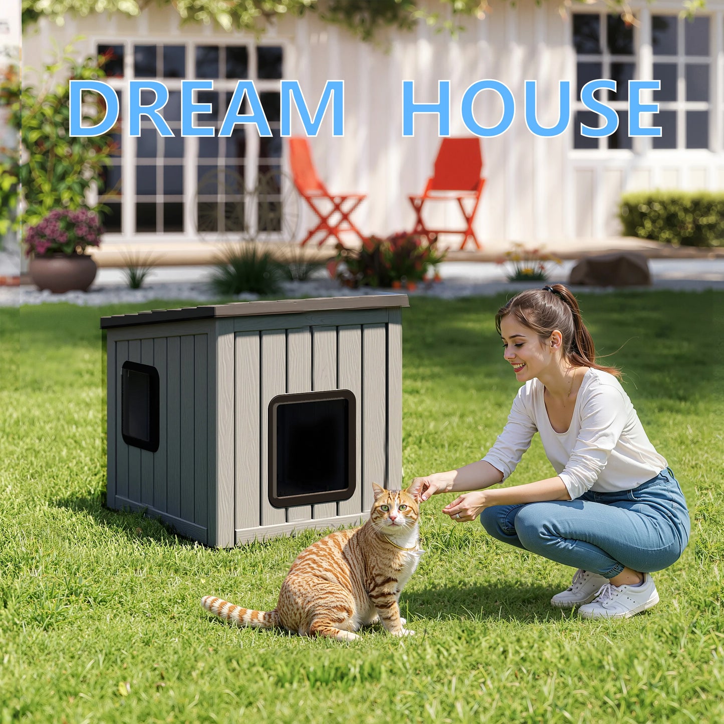 Plastic Waterproof Sloped Roof Cat Cabin For Indoor Outdoor Use