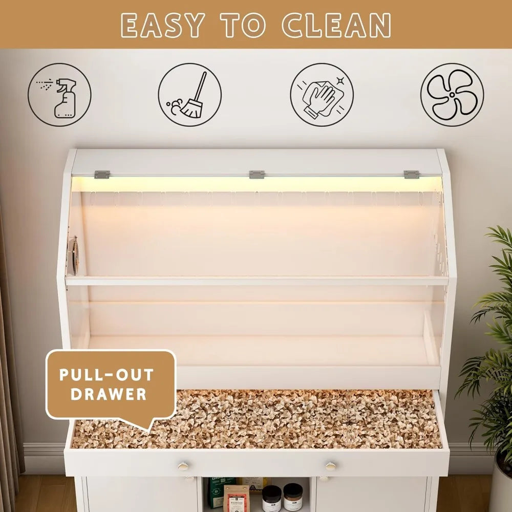 Hamster Cage With LED Lights And Storage Cabinet For Pets