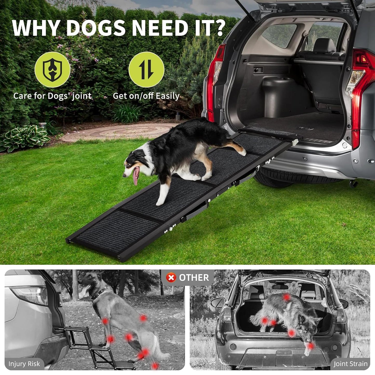 HiMISS Upgraded Folding Dog Ramp For Cars Non Slip Surface 250 Lbs