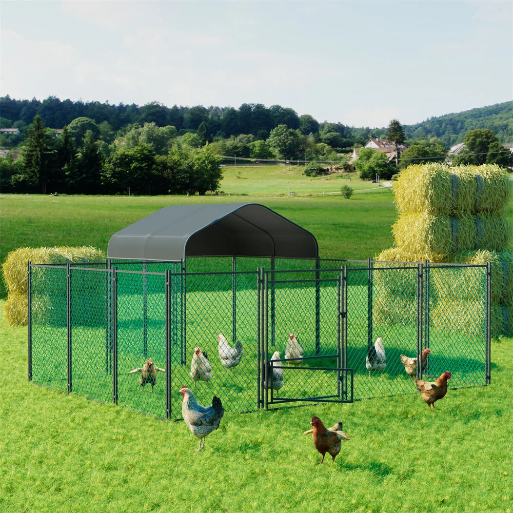 Borwart Heavy Duty Large Chicken Run Coop With Outdoor Cover And Walk In Entrance