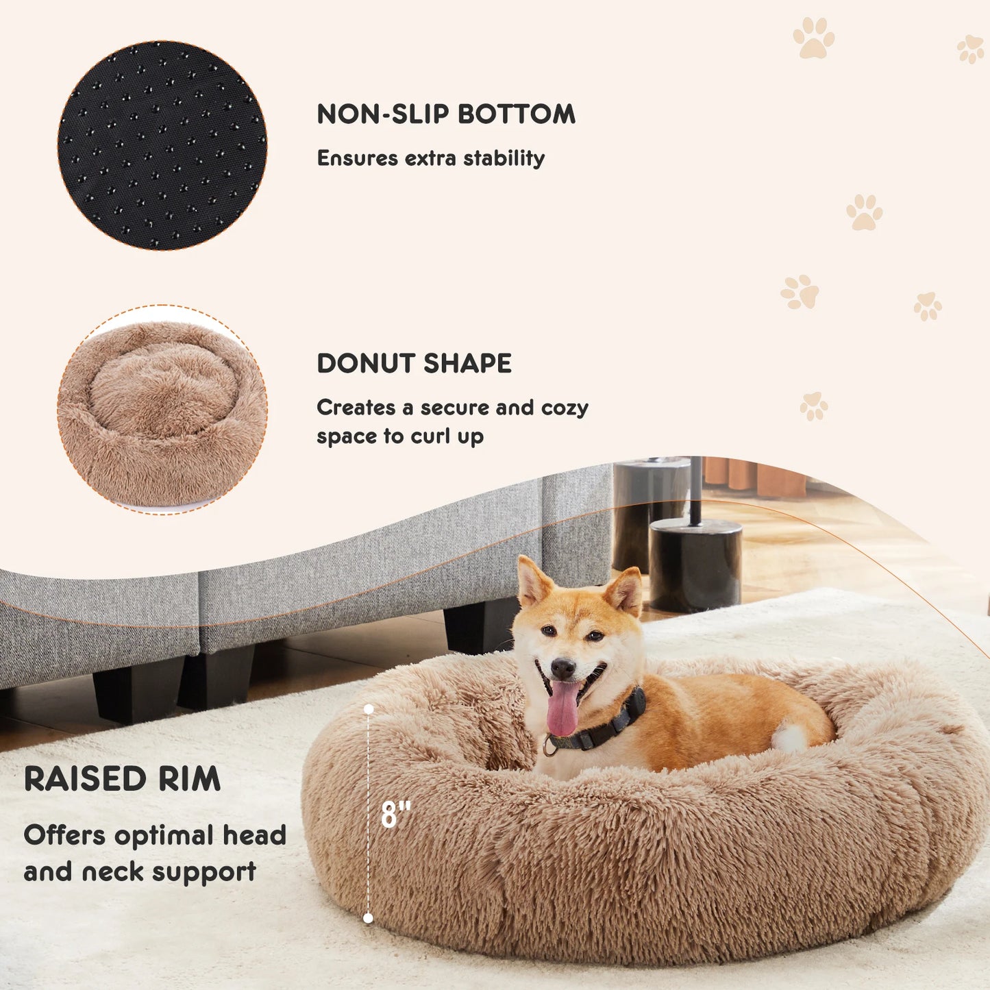 JHK Calming Dog Bed Washable Plush Faux Fur Non Slip