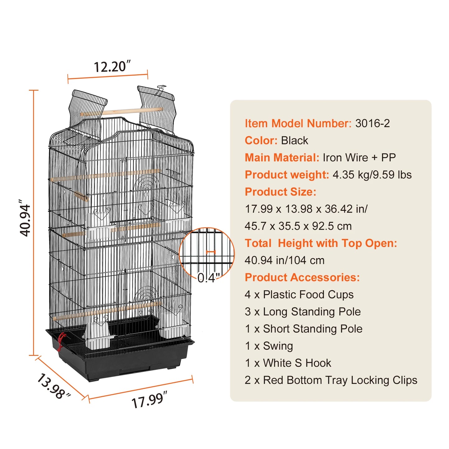 Open Top Parrot Cage For Travel Hanging Swing Perch