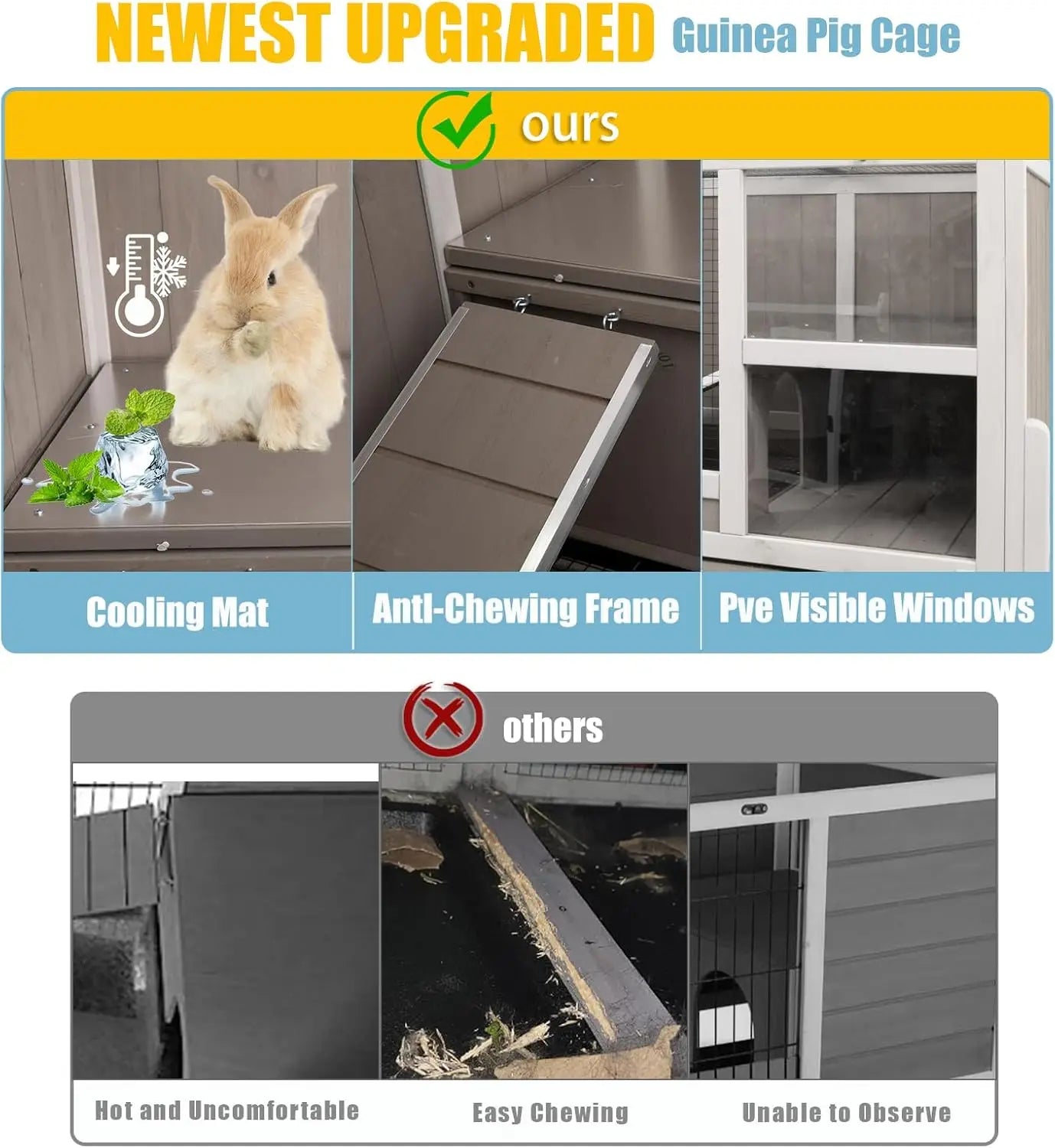XMSJ Guinea Pig Cages Indoor Wooden Cages With Stand And Ramp