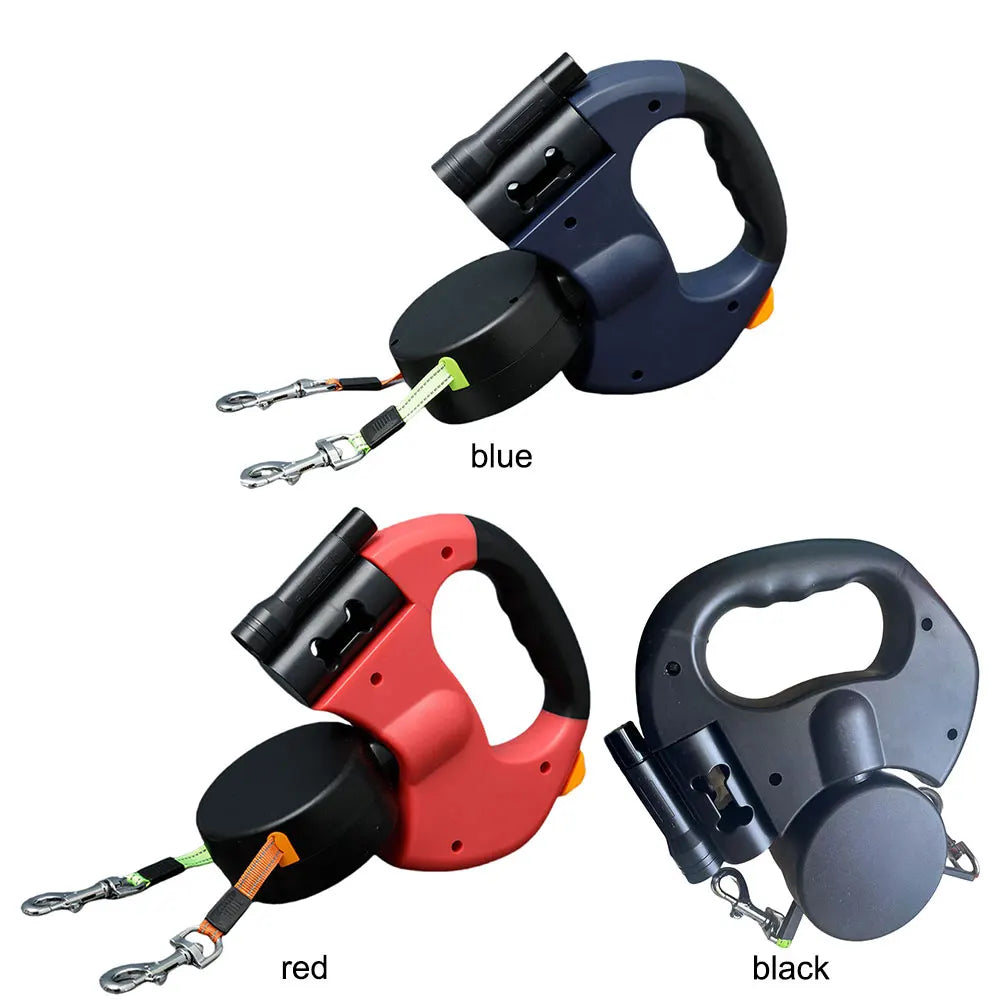 Alloet Double Headed Dog Leash With 360 Degree Swivel Retractable