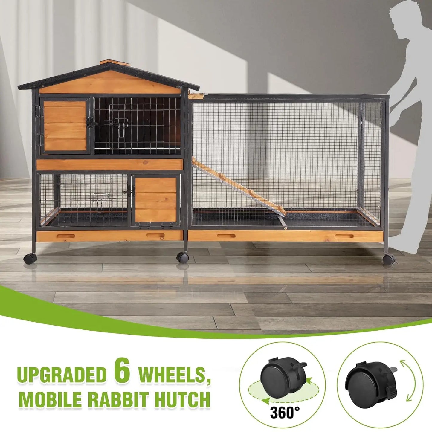 Two Story Rabbit Hutch With Chew Proof Full Metal Frame Indoor Outdoor Cage