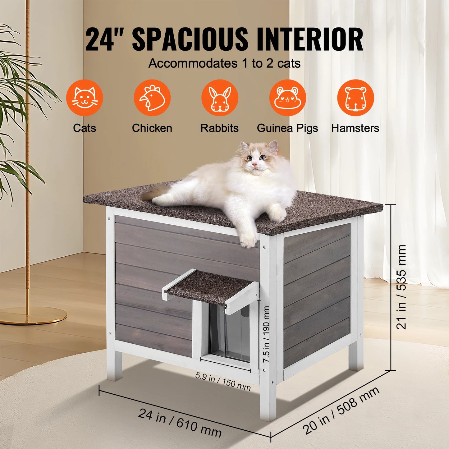 SucceBuy Outdoor Cat House Weatherproof Shelter With All-Round Foam Insulation