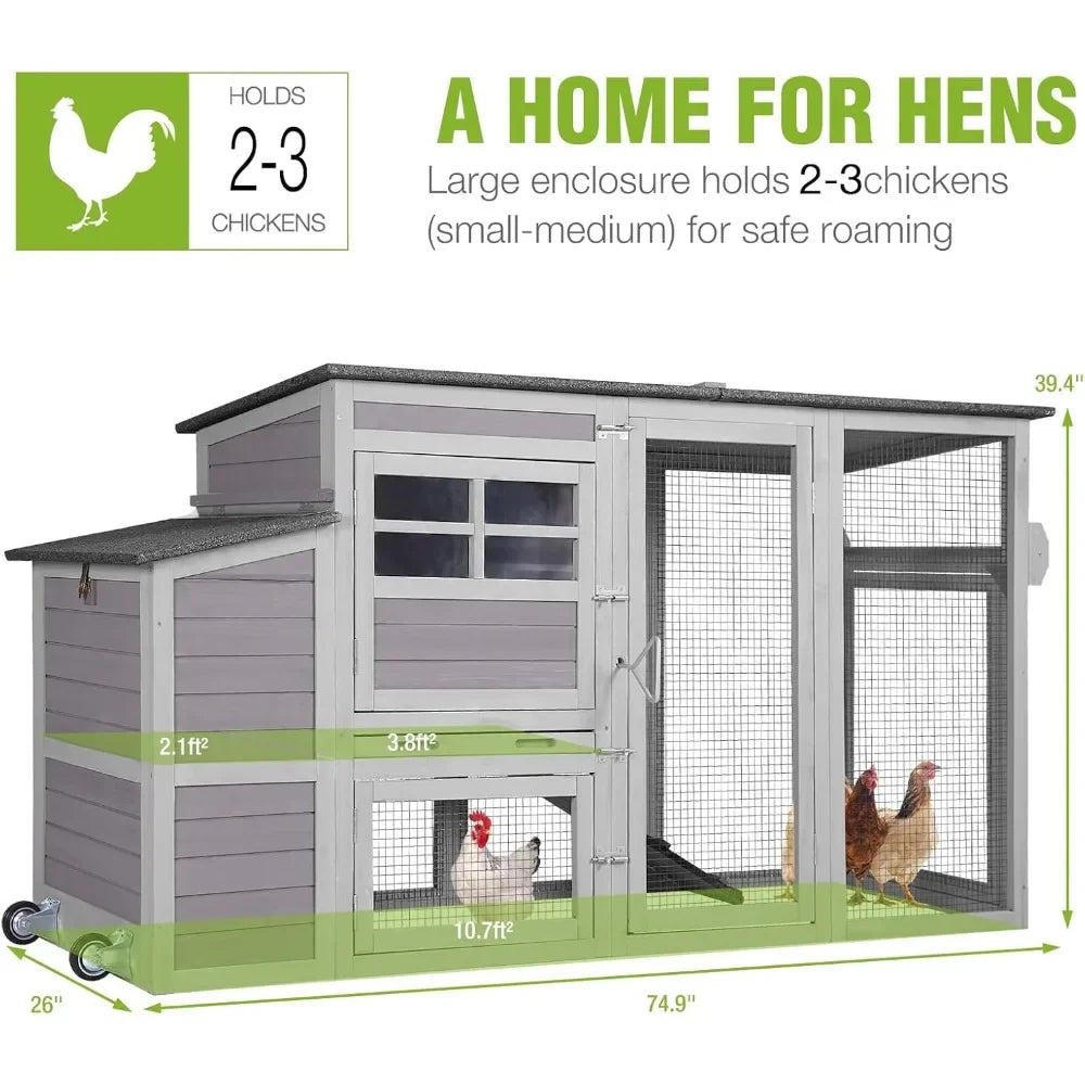 Wooden Chicken Coop With Run And Nest Box For Outdoors