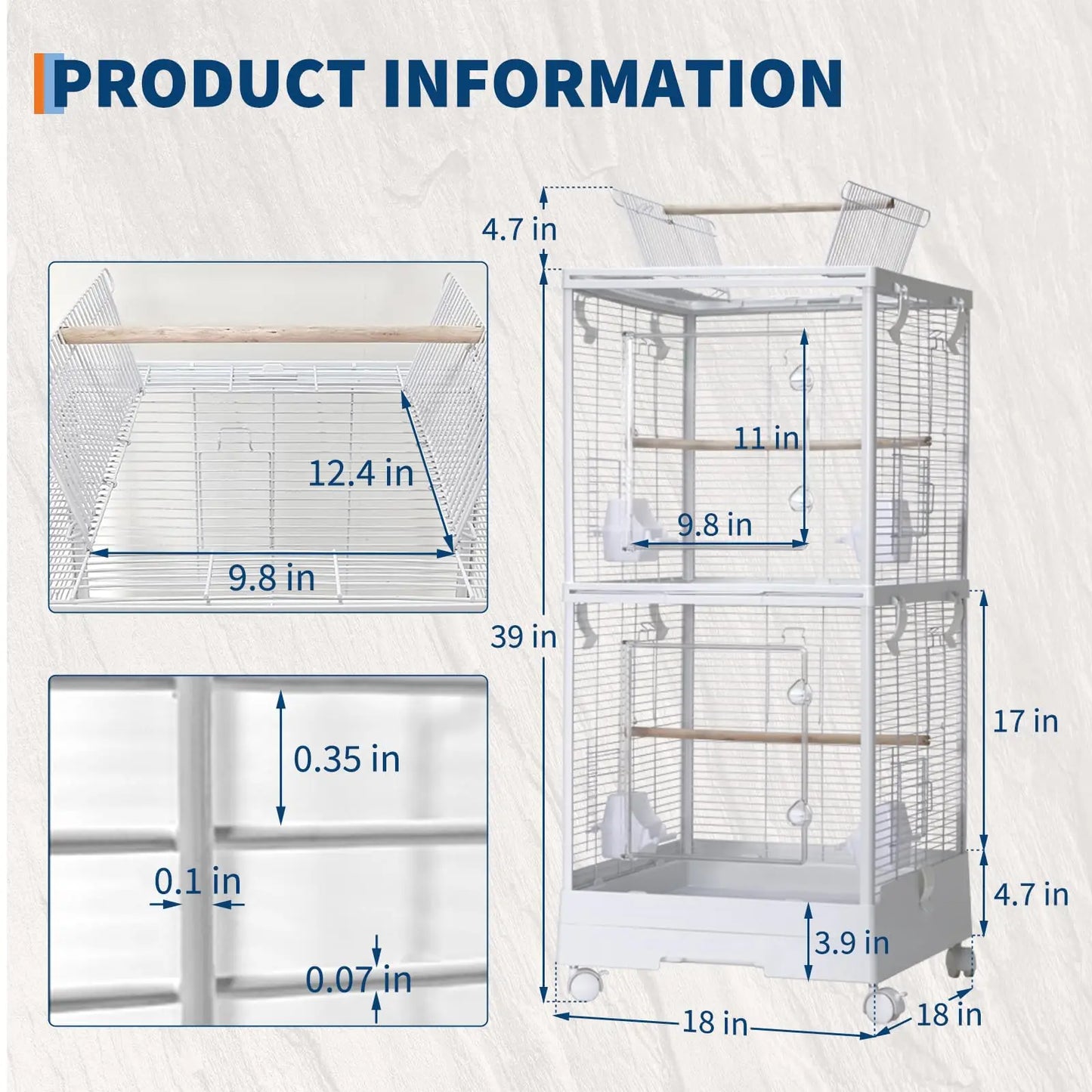 HiMISS Double Layer Bird Cage With Play Roof And Rolling Wheels Aviary