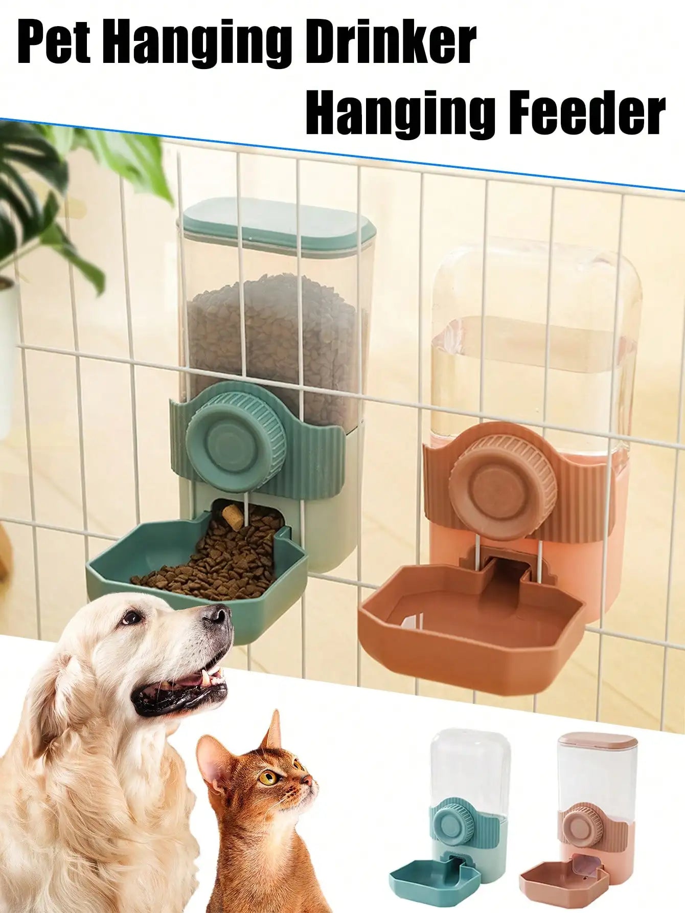 Hanging Cage Automatic Pet Feeder With Water Bowl Set