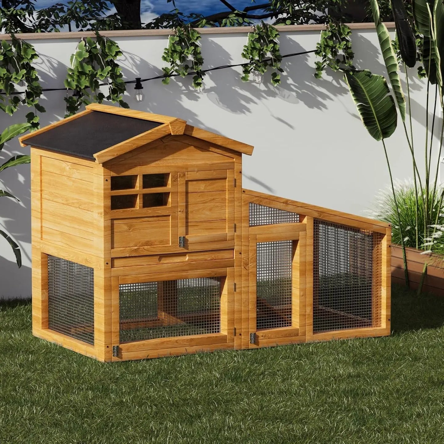 HiMISS Wooden Chicken Coop with Rabbit Run and Hen House