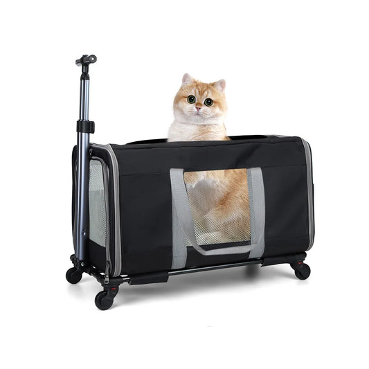 Cat Carrier With Wheels For Two Cats Travel Transport Box