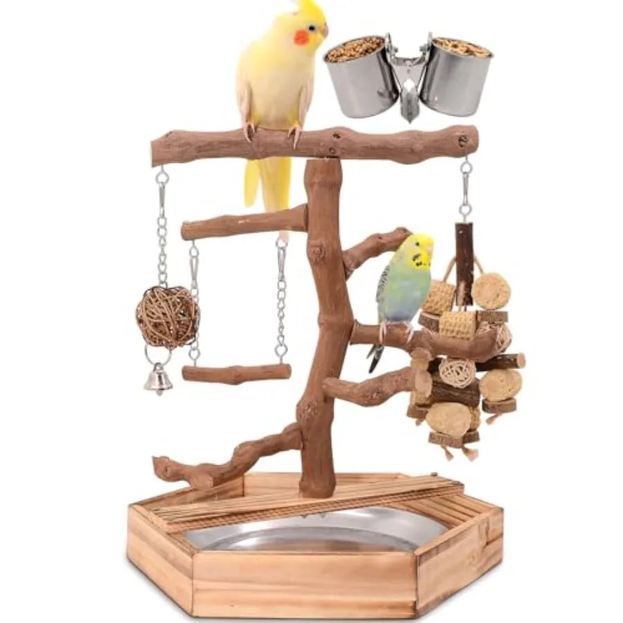 Natural Grape Wood Parakeet Playground Perch Stand For Small Birds