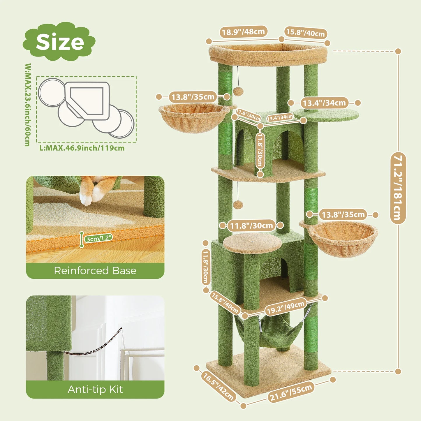 PAWZ Road Tall Cat Tree With Scratching Posts And Five Levels