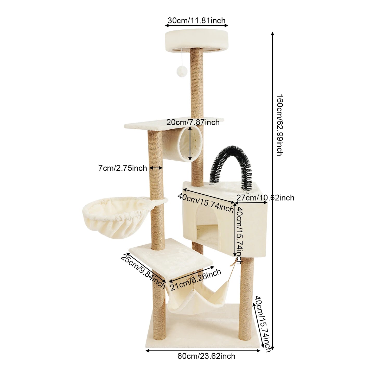 Indoor Cat Tower With Cave Hammock And Jump Platforms