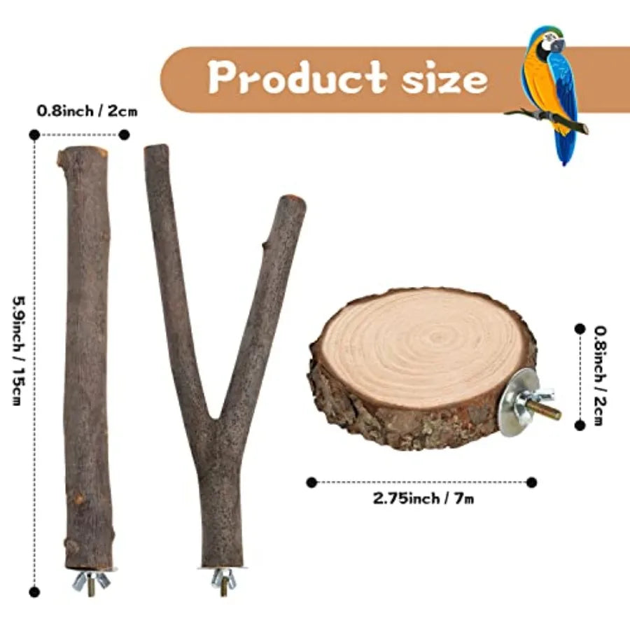 Natural Wood Bird Perch Stand Toy For Parakeets And Cockatiels