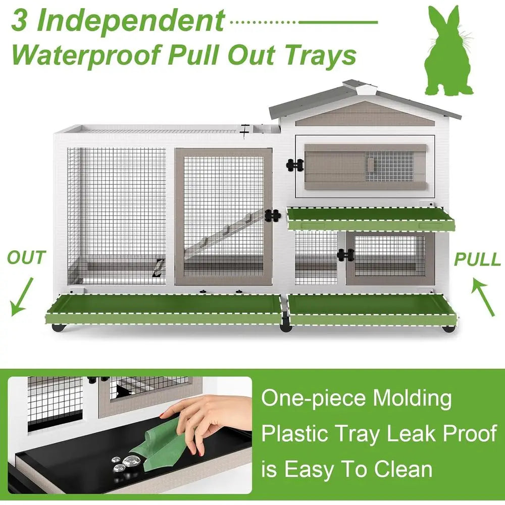 Outdoor Indoor Rabbit Hutch With 6 Wheels And Removable Trays